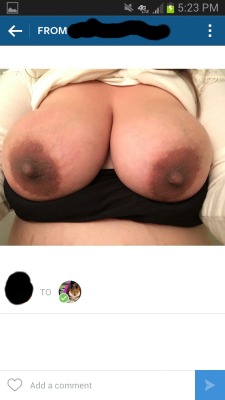 sexybuxoms:  prettybustyelite:  Love it! She is preggo and wants to feature her boobs I blocked her name per request    