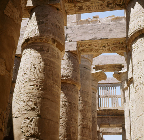 The colonnades of the great temple of Amun at Karnak.