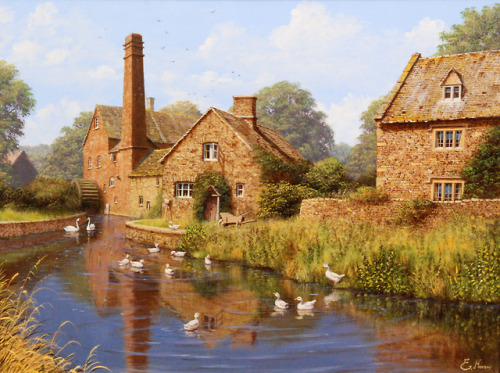 myfairynuffstuff:Edward Hersey (b.1948) - The Mill Pool. Acrylic on canvas.