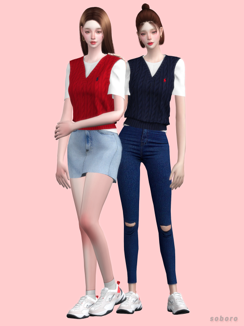 soboro-sims:[soboro] Polo Sweater vest Denim Two-Piece &Polo Sweater vest Top New mesh 38 Swatch