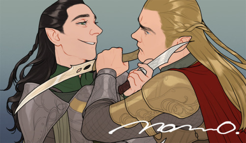commission art!  “Thor and Loki in elven armor. Kings of 2 different realms.” 