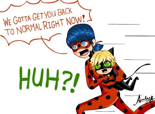 arley-just-doodle-it:  Kid Chat AU PART 2 (Ladybug and Chat Noir fight an akuma that turns people in