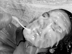 blackandwhitehardcore:  Brutal cumshot facial   Just the way I want my wife