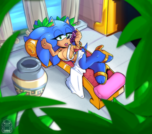 sonicthebabe:My August Sonikko the Hedgehog illustration. I asked my patrons about what setting would be most appropriate for August, and they said Ancient Greek. Heh. Visit my Patreon to see more recent illustrations and comic pages every month