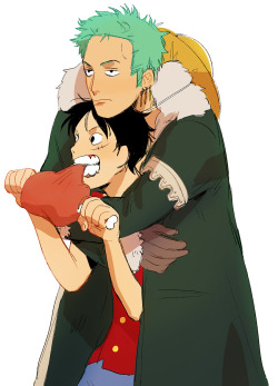 l1ng-c:  zoro and luffy eating meat ^///^