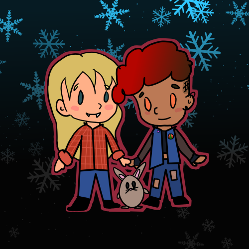 [ID: A picture of Aubrey and Dani from the Adventure Zone drawn in a chibi style. Aubrey and Dani ar