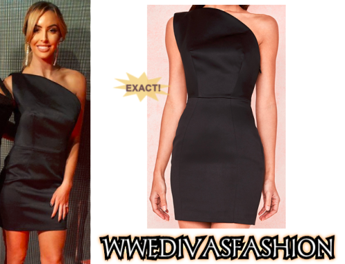 Peyton Royce wore the House Of CB Ayelen Black Duchess One Shouldered Mini Dress to the 2019 WWE Hal