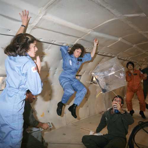 lightthiscandle: Christa McAuliffe and her backup, Barbara Morgan, train for spaceflight and weightl