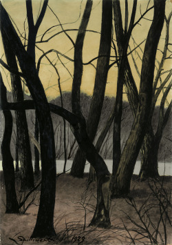 poboh:Boomstammen / Tree trunks, Léon Spilliaert. Belgian (1881 - 1946) - Watercolor and Gouache on Prepared Board -