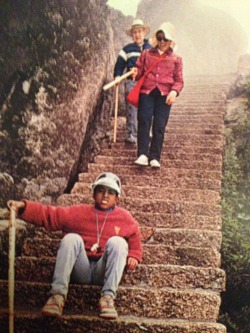 niggafuckurblog:  br0kenheartsg0-deactivated20150: &ldquo;Kanye taking a break on the steps of Huang Shan (Yellow Mountain) in the eastern part of China. I couldn’t walk after climbing that mountain but Kanye was fine.&rdquo; -Donda West   very rare