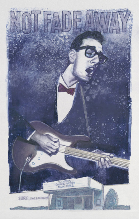 Recent monoprint portrait of Buddy Holly
