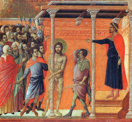 artist-buoninsegna:Flagellation of Christ via Duccio di BuoninsegnaMedium: wood, tempera