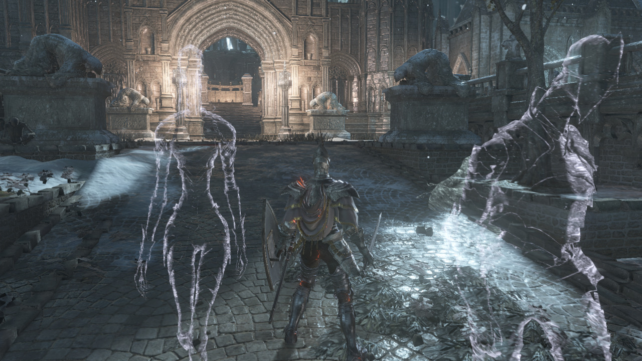shrineofstorms:  The ghosts of the Dancer and (presumably) Vordt in Irithyll of the