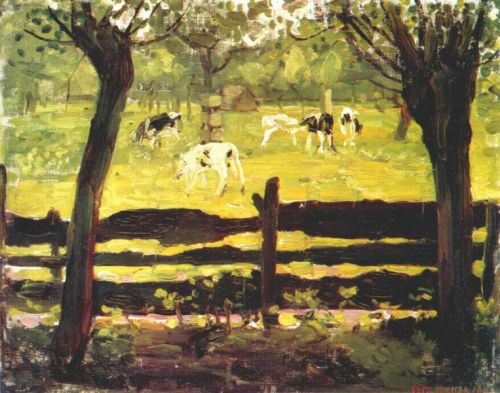 Calves in a Field Bordered by Willow Trees, 1905, Piet Mondrianhttps://www.wikiart.org/en/piet-mondr