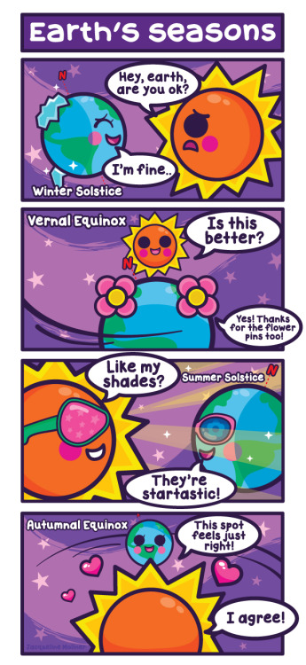 cosmicfunnies:  cosmicfunnies:  cosmicfunnies:  The last but not least entry for Earth awareness month! This week’s entry: Earth’s Seasons http://spaceplace.nasa.gov/seasons/en/  Time for another comic for Assorted space month!  Since earth awareness
