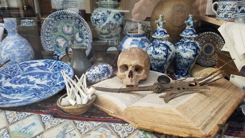 Window display in an antiques shop in Amsterdam.