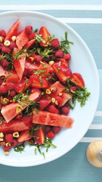 Watermelon, hazlenut berry, and Mint Salad.
Upgrade your salad game with this English Pinterest-inspired watermelon, hazelnut berry, and mint creation. Indulge in the sweet, tangy, and refreshing flavors - a true feast for the senses.