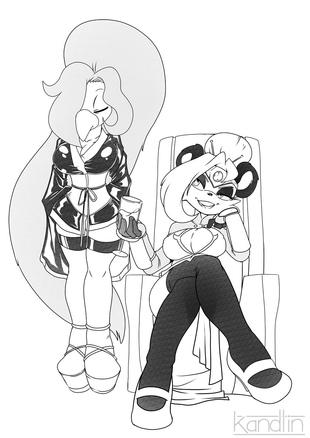 Shalia and KunaiSketch Stream Commission for Chaos Croc of Shalia and Kunai, relaxing