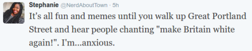 reverseracism:  hoodoodyke:  2goldensnitches:  vashtijoy:  Eighteen hours later. Hate gets its running shoes on.  Should we be surprised  Just yer good old fashioned nordicist, islamoracist, xenophobic, antiblack racism white brits have been distancing