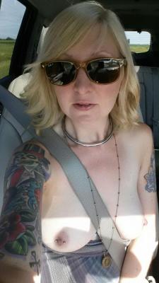 shooting-myself:  Topless selfie on a road trip! 