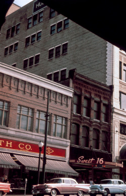 pasttensevancouver:  600 block Granville Street, 1960s The Woolworth’s building on the left is gone, but the Sweet 16 building and Bay are still with us. Source: Photo by Wiliam E Graham, City of Vancouver Archives #1135-52