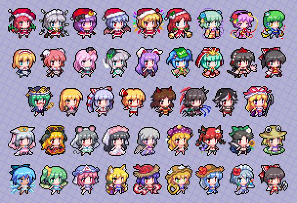 東方異想穴というスマートフォンゲームの 衣装違いのキャラ のドット絵を描かせていただいてます とりあ みけろぐ