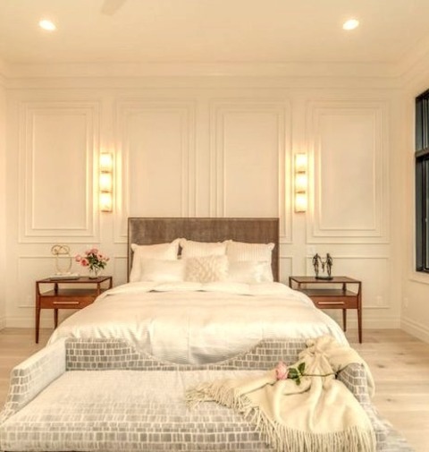 Wainscoting - Modern BedroomInspiration For A Large, Modern Master Bedroom Remodel With White Walls,