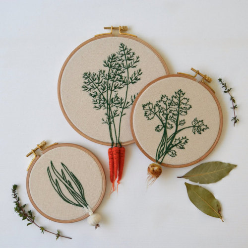 brwnpaperbag:Embroidered and needle-felted veggies by Little Herb Bouquet