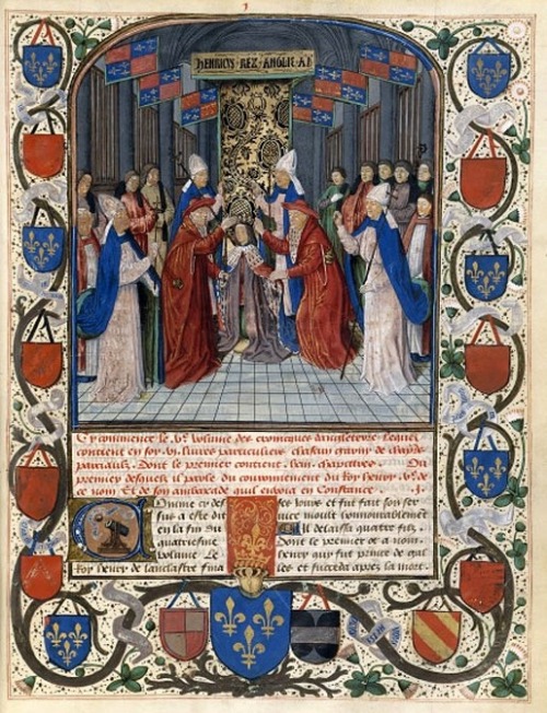 gentleherald:historytozetsubou:The coronation of King Henry V of England(from Chroniques d'Angleterr