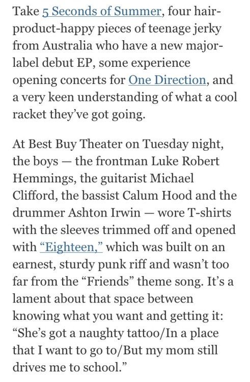 hotdamn5sos:  5sos in the New York fucking Times - mobile.nytimes.com/2014/04/25/arts/music/a