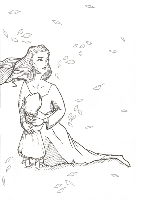 torncoat-tail: ;-; [ID: pen drawing of Fantine hugging a young Cosette to her. Fantine’s long hair i