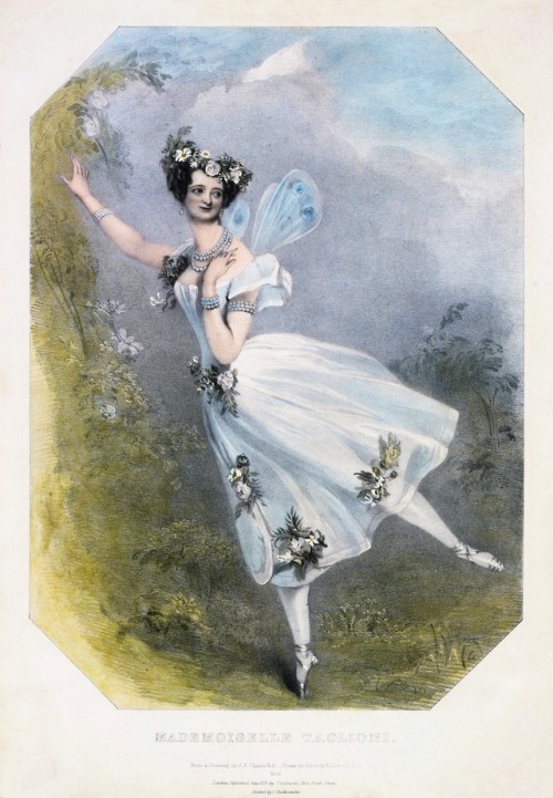 Marie Taglioni as Flore in Charles Didelot’s ballet Zephire et Flore. Hand colored lithograph 