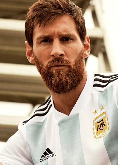 sashapique: Leo Messi models Argentina’s home kit for 2018 World Cup “Three decades