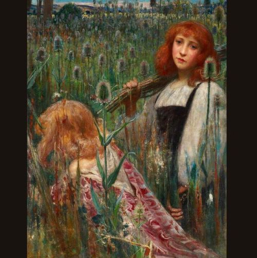 Girls Gathering Flowers (Teasels) by Cecil Leonard Burns (British, 1863-1929).