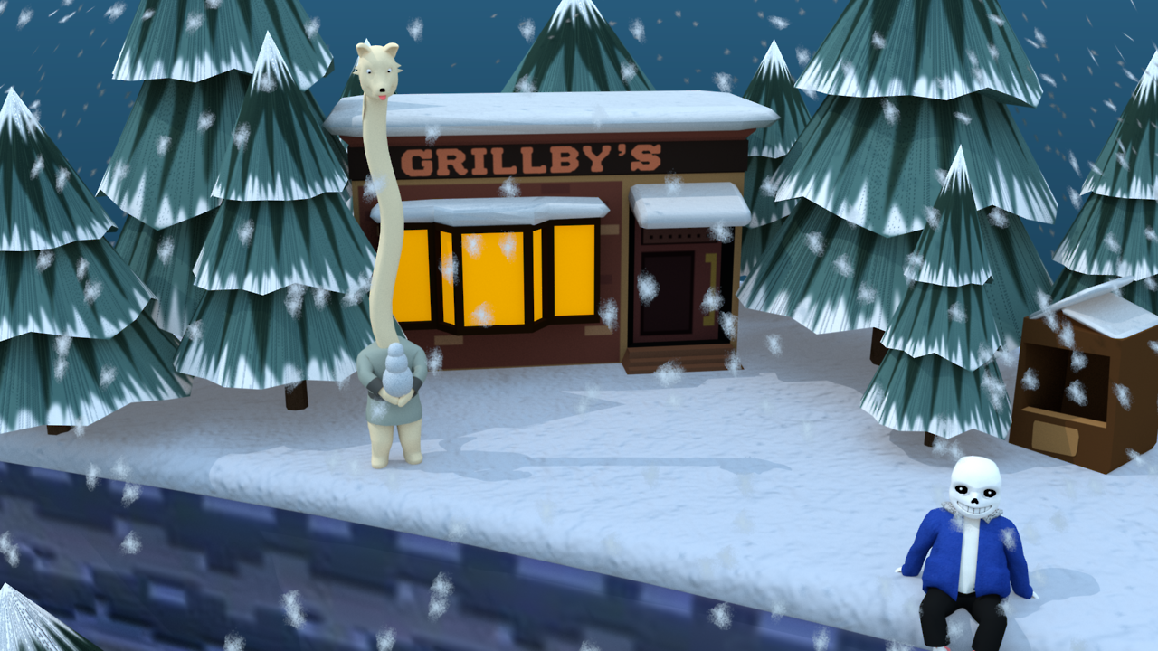 sleepyskele: Finally finished. Snowdin in a bottle. Grillbys is warm and cozy, while