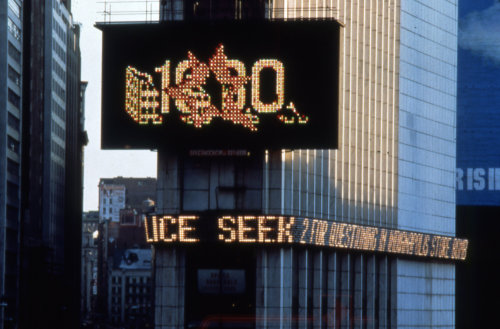 tentencall2:Martha Rosler / Housing Is a Human Right / Time Square Spectacolor animation