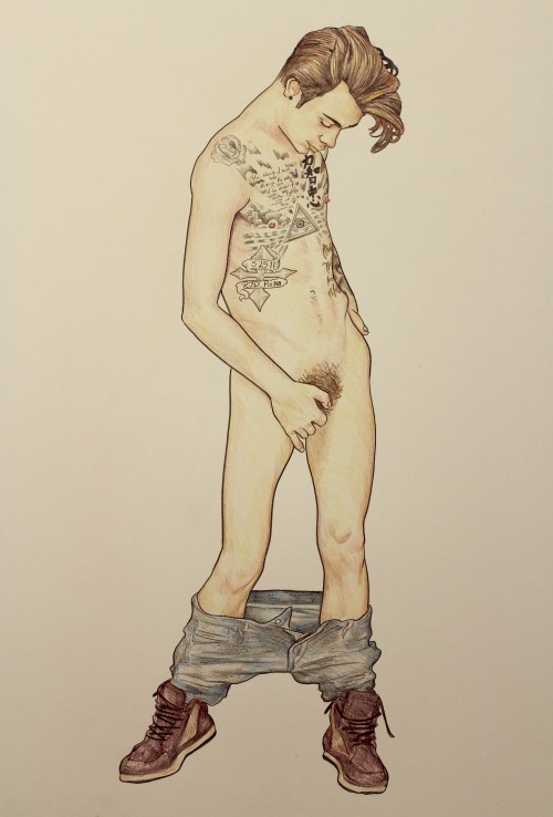 matthewconwayart:  caleb. color pencil on toned paper. 2016.go follow this beautiful tattooed man on his instagram;https://www.instagram.com/thatguywiththetattoos/