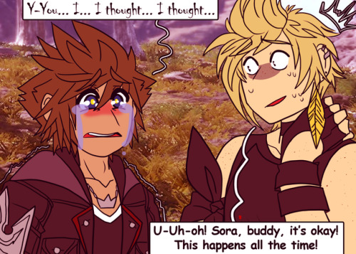 destiny-islanders:In which Sora gets freaked out by the chocobros for a change