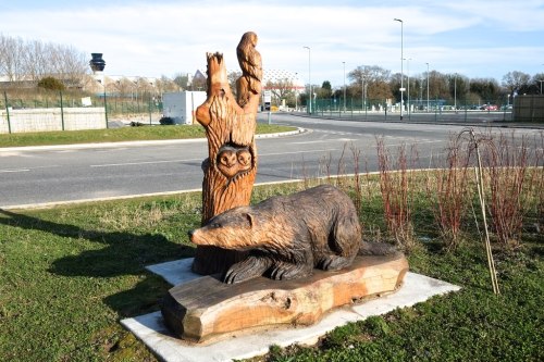 Wood carvings near the Ringway, Manchester Airport