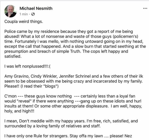 Yesterday afternoon, it was brought to NP’s attention that this post had been made on Michael Nesmit