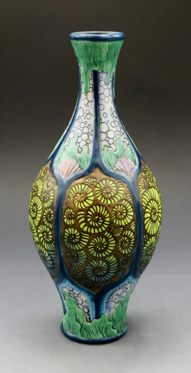 Oceanscape BottleArt Nouveau vase by Stephanie Young of Calmwater Designs