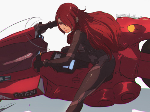 koyoriin:  http://www.pixiv.net/member.php?id=12576068http://instagram.com/koyori_n So I guess this is how I’ve decided to spend my free time…Mitsuru on Kaneda’s bike! I didn’t originally intend to colour it, but yet, here we are… 