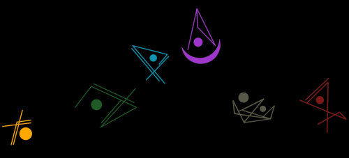 Pantheon Of Sorts...Purple: The Raven, MorriganBlue: The Wolf, OdinGreen: The Judge, OsirisBrown/Gray: