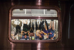 theropediary:     So we did a thing! I had the idea of recreating your average subway trip, but upside down, and we totally pulled it off!  At one point an MTA worker walked by, stopped and looked in, and then decided that dealing with this was above