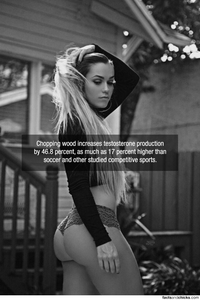 factsandchicks:  Chopping wood increases testosterone production by 46.8 percent,