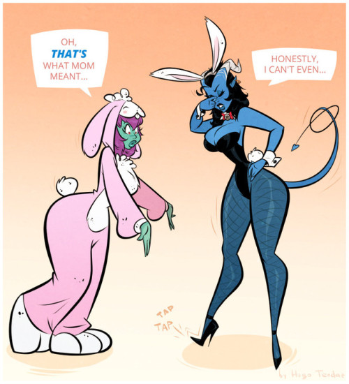 Lilith and Bambi - Bunnies - Cartoon PinUp CommissionWhat a time to be a carrot! :)Commission of https://twitter.com/Yosemite_Slam ’s OC from the same comic as their mom Persephone I posted before - Lilith and Bambi, getting ready to join an Easter