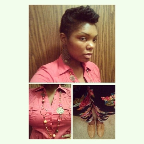 Florals and Oxfords #dayoff ,#nomakeup #normal #Oxfords #floral #print #naturalista #updo #fuschia #