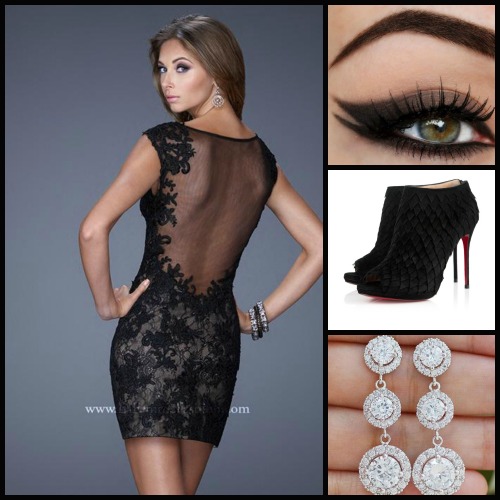 Show yourself off with this subtly sexy black lace dress and pretty accessories to complete this loo