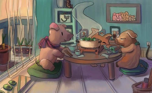 Lunar New Year 2019 meal - Year of the Pig illustrationPrevious years I had painted character design