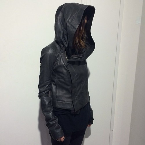 boutiqueroma:Now in store: Rick Owens Hooded Biker #rickowens #hood #biker #leather #jacket #lgi #gl